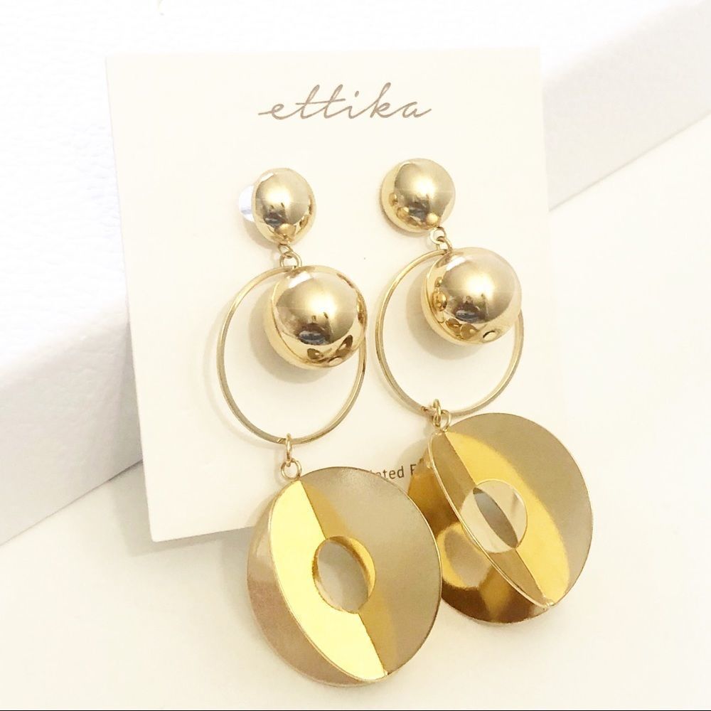 Ettika x Revolve 18K Gold Plated Interlocking Ball Hoops Dangle Post Earrings OS